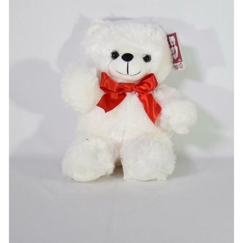 Bear White Soft W-Red Ribbon