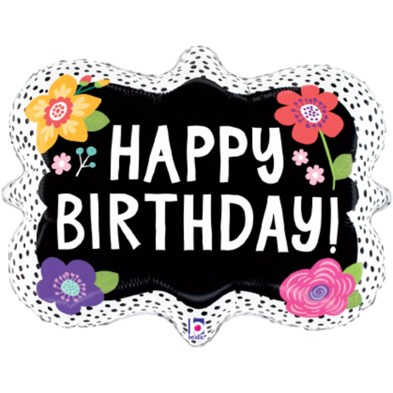 Betallic Flower Birthday Dots 26 inch Shaped Foil Balloon Packaged 1ct