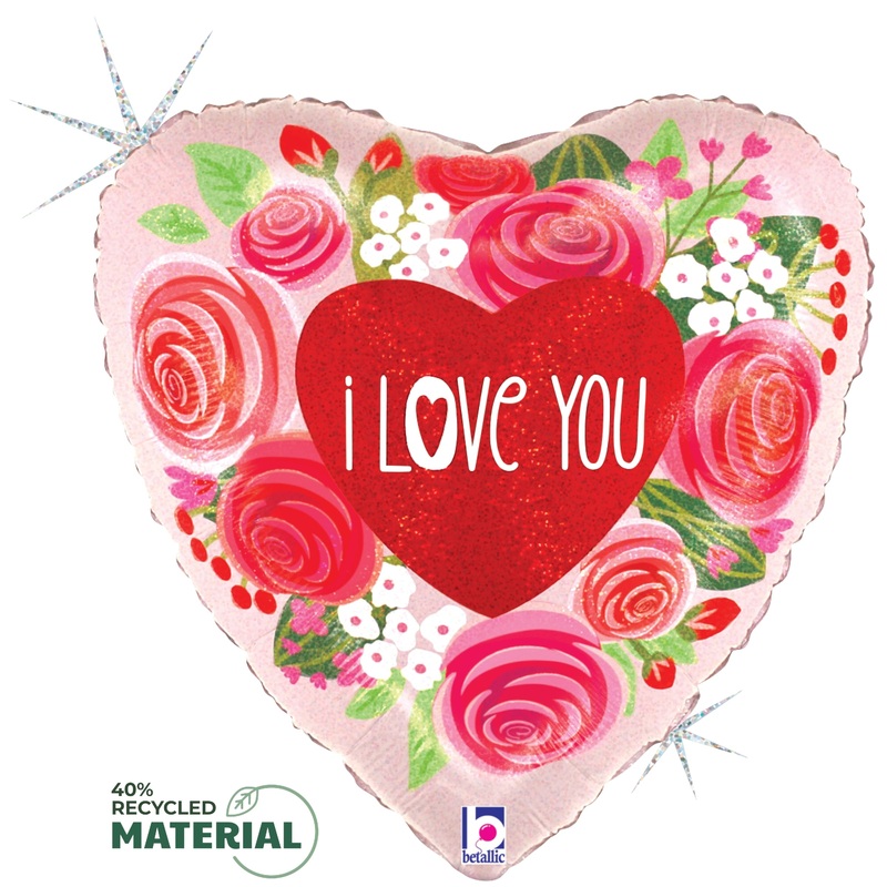 Betallic Love You Roses 18 inch Glitter Holographic Foil Balloon 1ct
