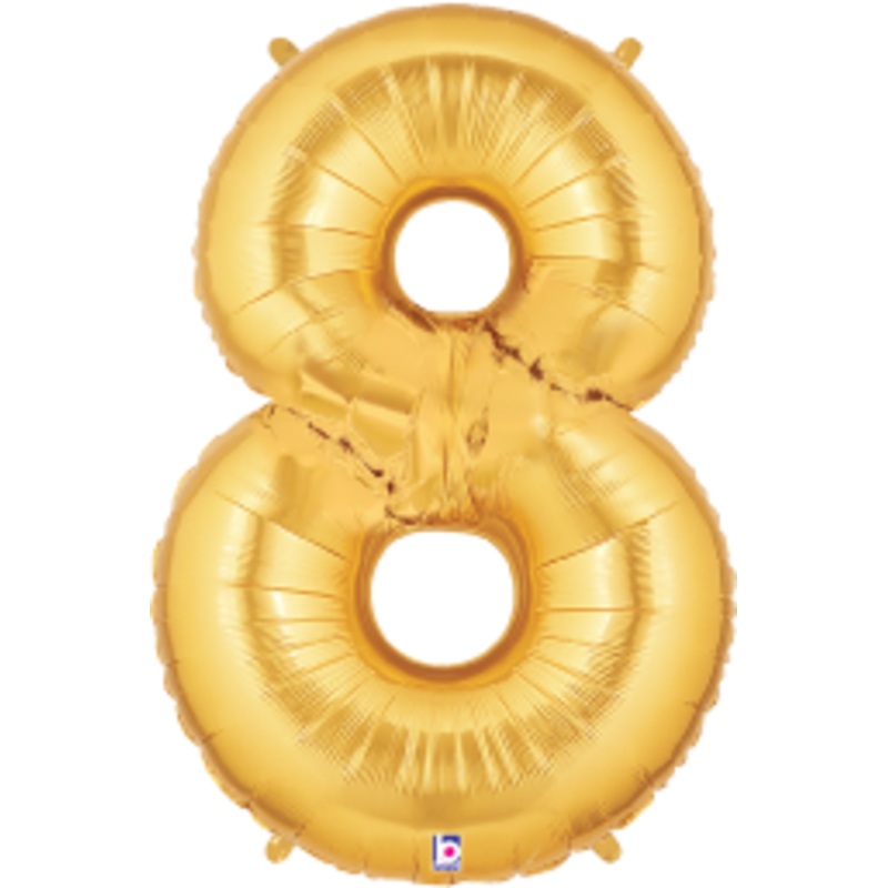 Betallic Number 8 Gold 34 inch Shaped Foil Balloon Packaged 1ct