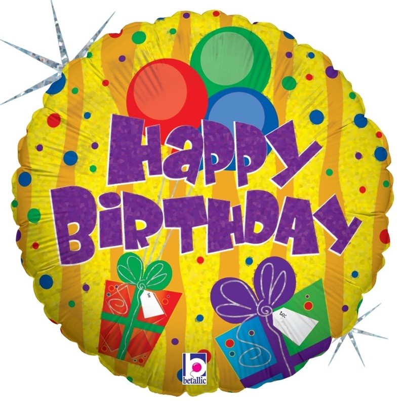 Betallic Presents and Balloons Birthday 18 inch Holographic Balloon Packaged 1ct