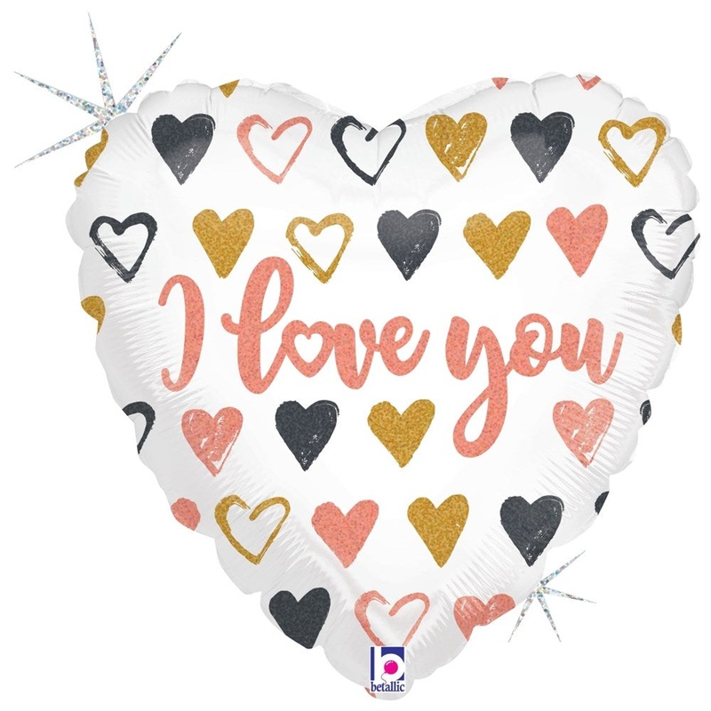 Betallic Rose Gold Hearts I Love You 18 inch Glitter Holographic Heart Balloon 1ct