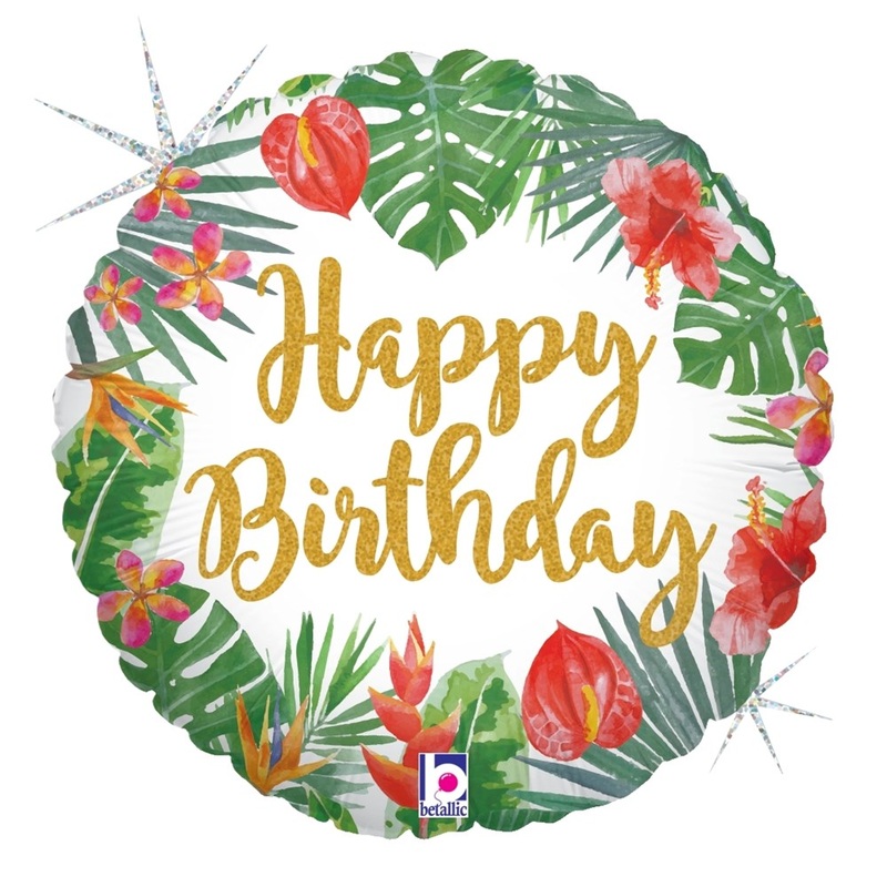 Betallic Tropical Birthday 18 inch Glitter Holographic Balloon 1ct