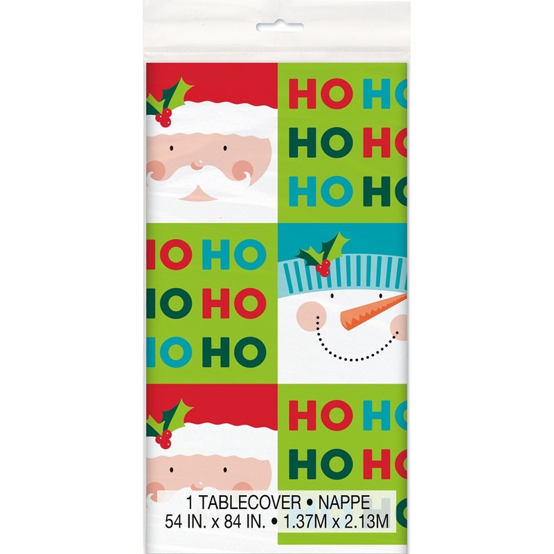Holly Santa Plastic Tablecover 54in x 84in