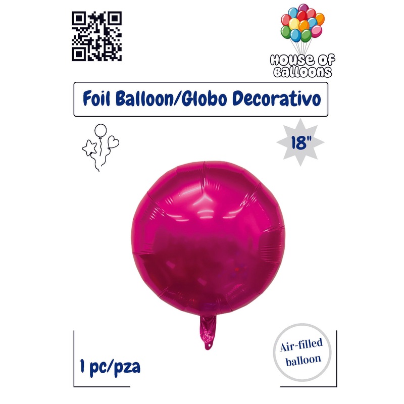 House of Balloons Fuchsia Rose Round 18 inch Foil Balloon 1ct