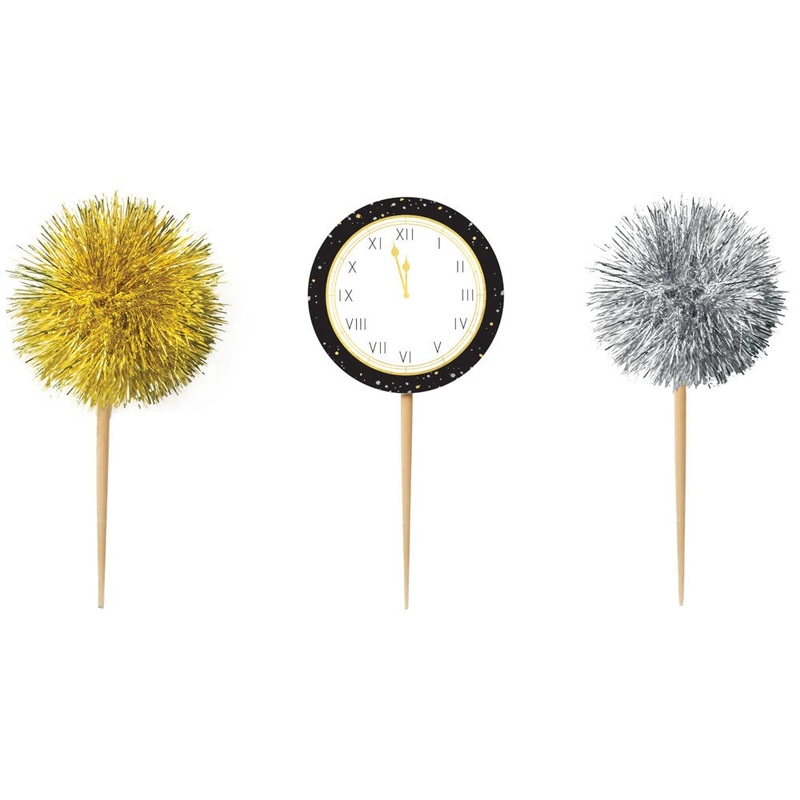 New Years Eve Tinsel and Clocks Picks 16ct