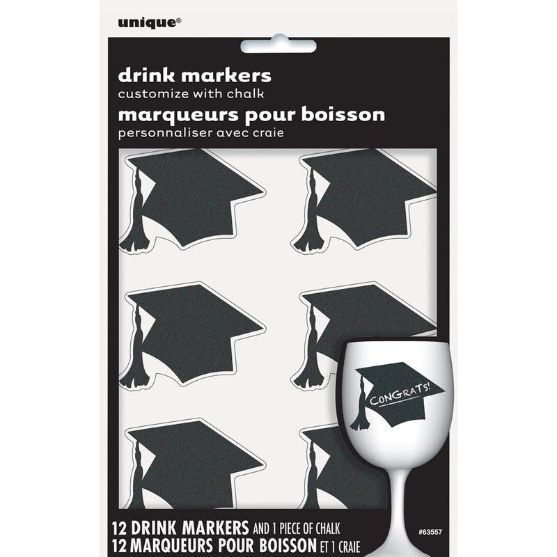 Chalk Grad Cap Cling Drink Mark 12ct