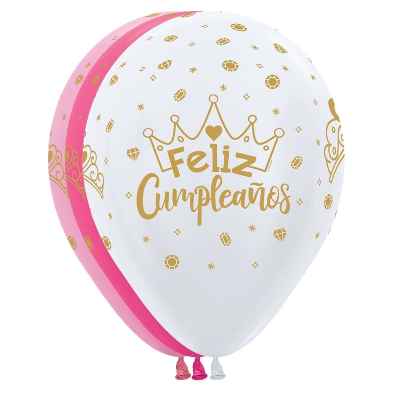 11 inch Feliz Cumpleanos Crowns Latex Balloons 50ct