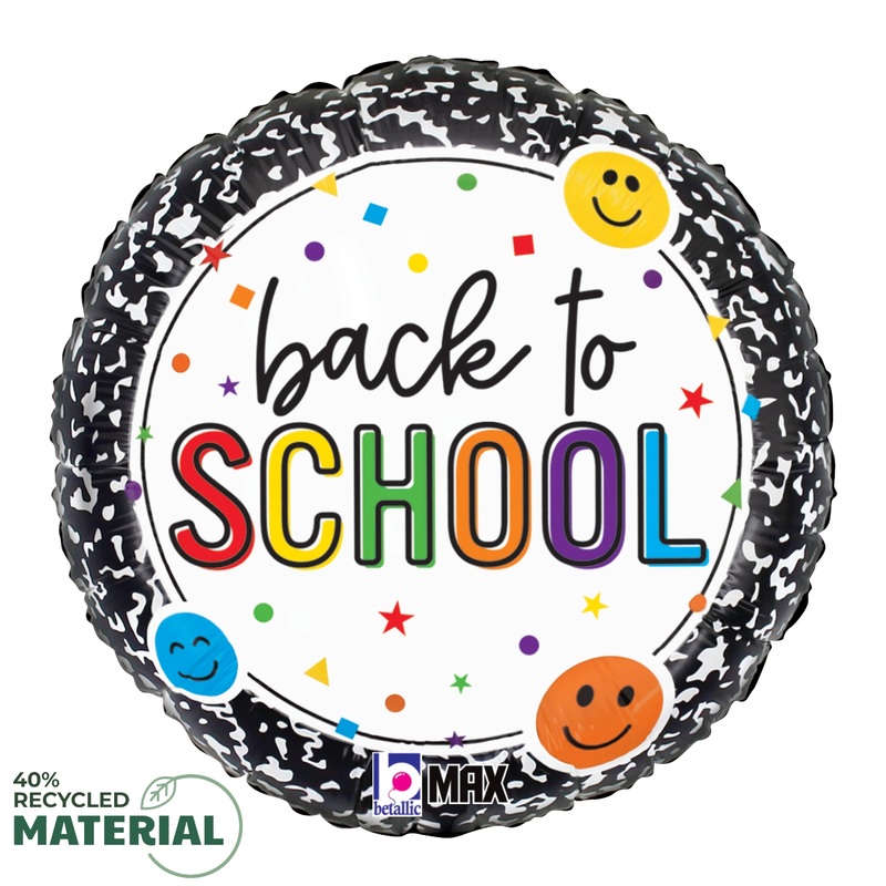 Betallic Back to School Smiley Composition 18 inch MAX Float Round Foil Balloon 1ct
