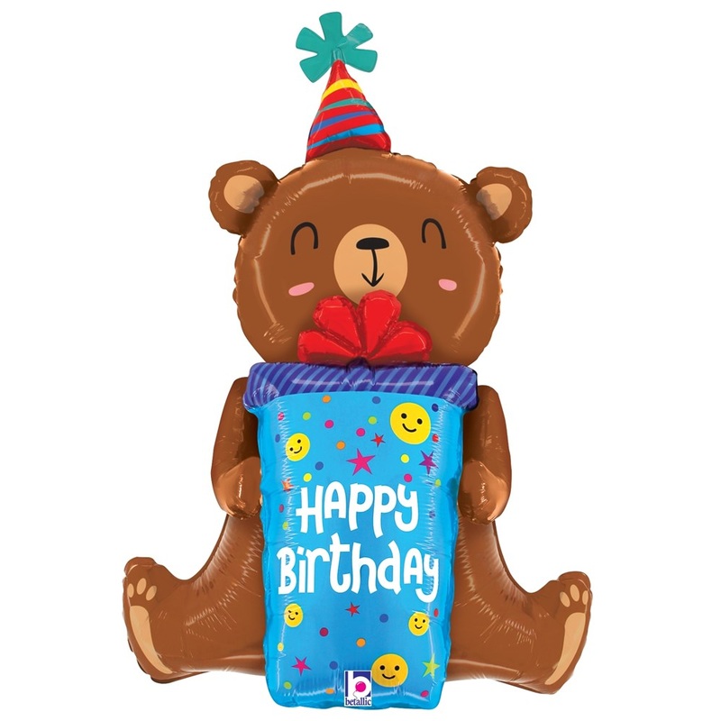 Betallic Birthday Smiley Gift Bear 34 inch Foil Balloon