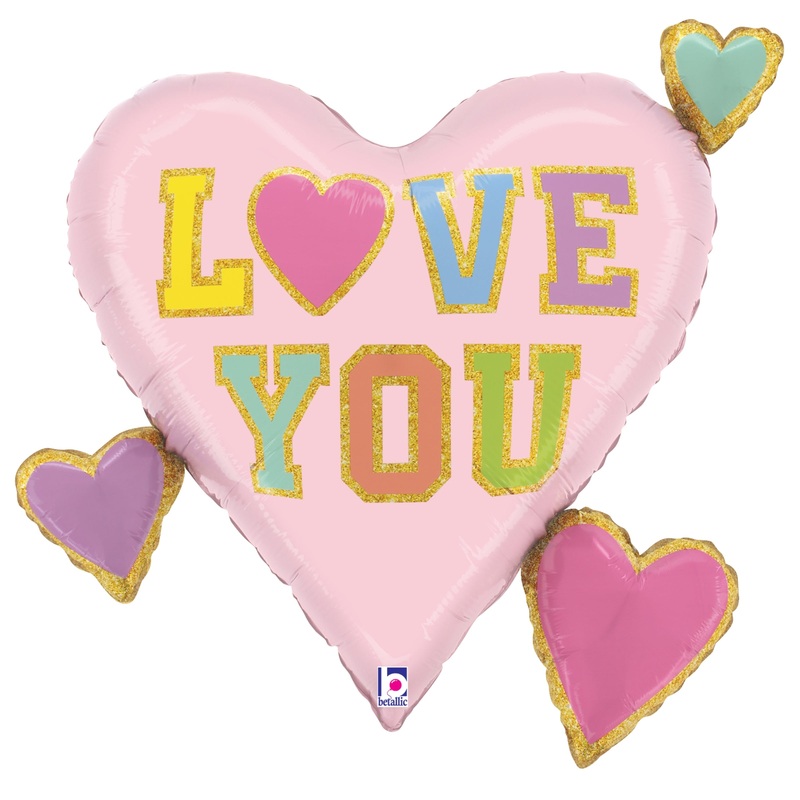 Betallic Love Patch Multi Hearts 28 inch Shape Foil Balloon 1ct
