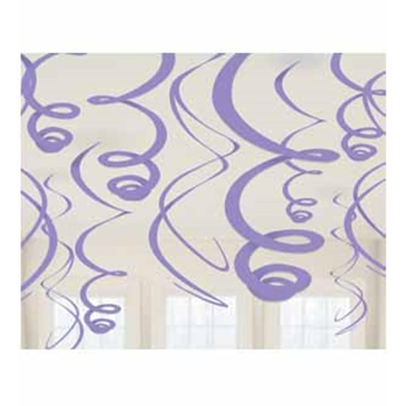 Plastic Swirl Decorations New Purple 12ct