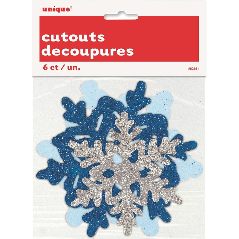 Snowflakes Asst Mini Glitter Cutout 6ct