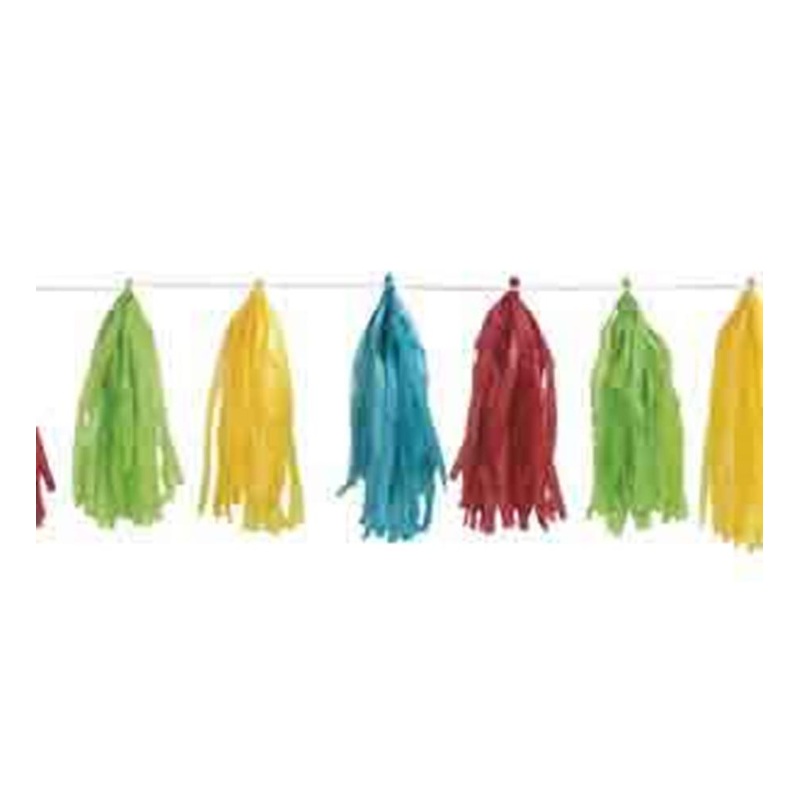 Tissue Tassel Garland 9ft Rainbow