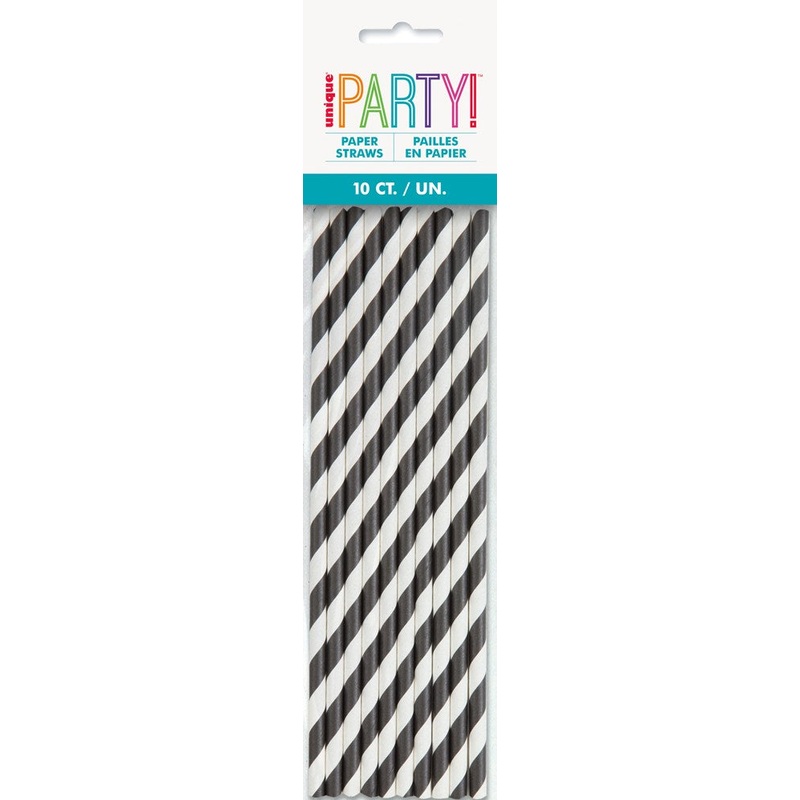 Unique Paper Party Straws 10ct Black