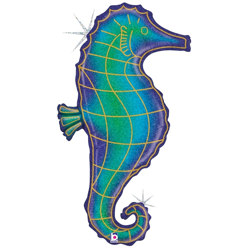 Betallic Glitter Seahorse 32 inch Holographic Shaped Foil Balloon 1ct