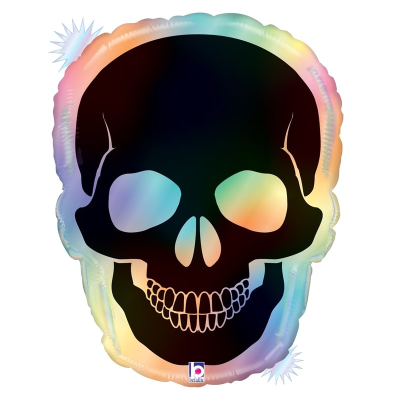 Betallic Opal Skull 22 inch Shaped Foil Balloon Holographic 1ct