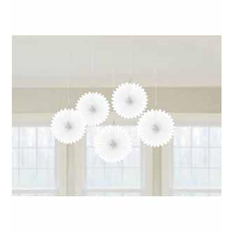 Mini Hanging Fan Deco White 6in 5ct