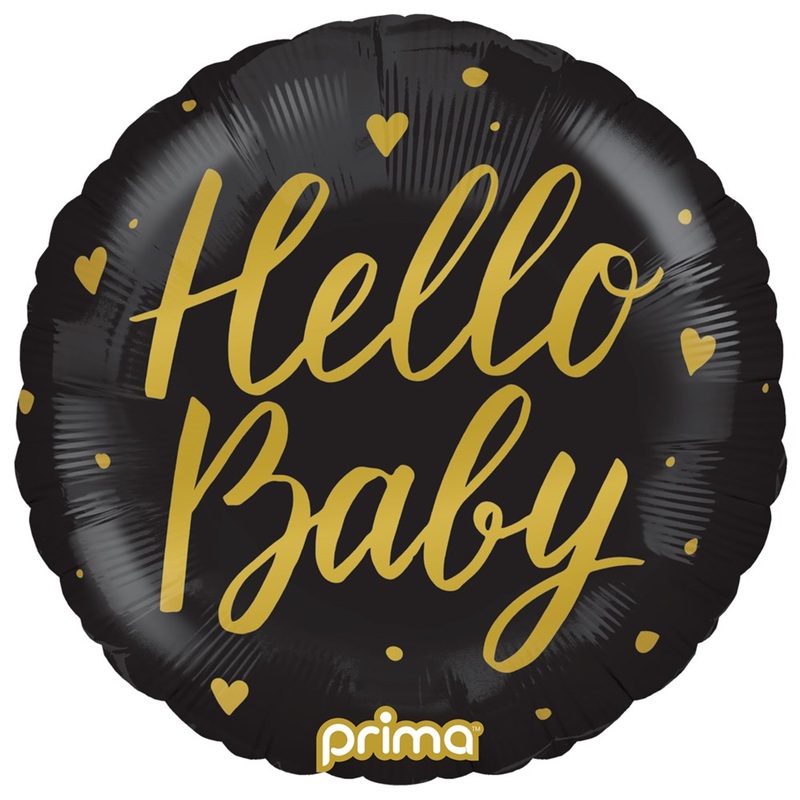 Prima  Round Hello Baby Black 18 inch Foil Balloon 1ct
