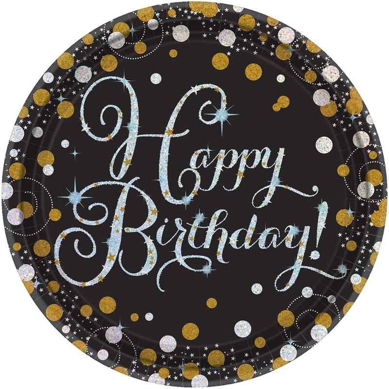 Sparkling Celebration Happy Birthday Round Plates 9 inch 8ct