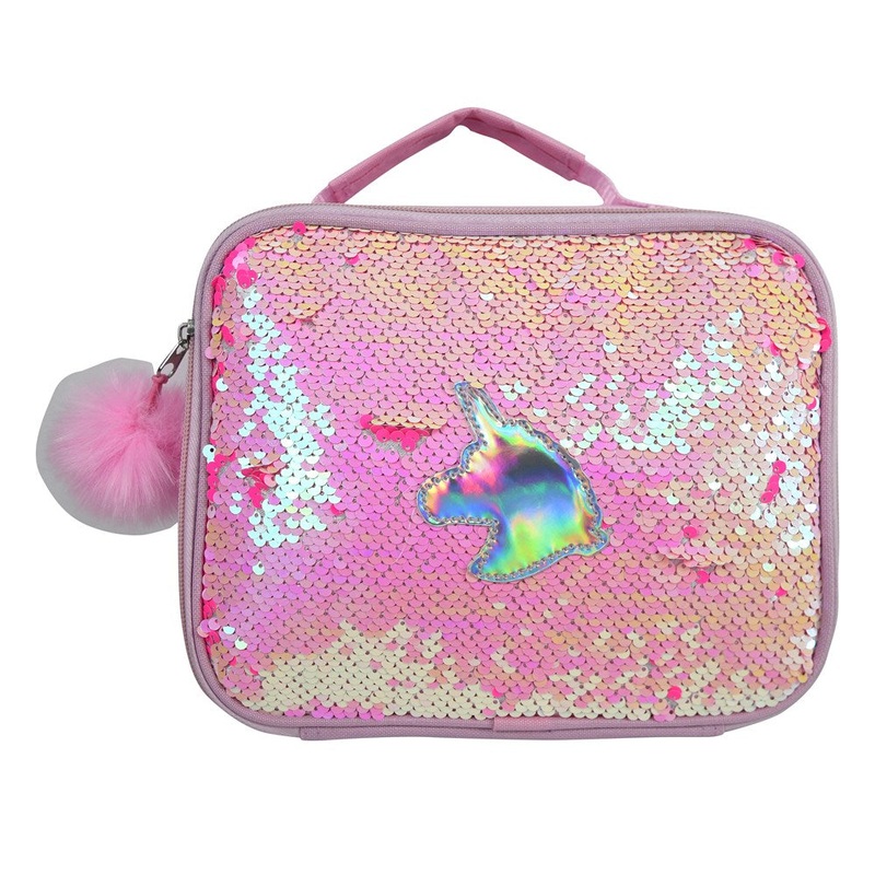 Unicorn Patch Pink Iridescent Sequin Lunch Bag 9.5x3x8