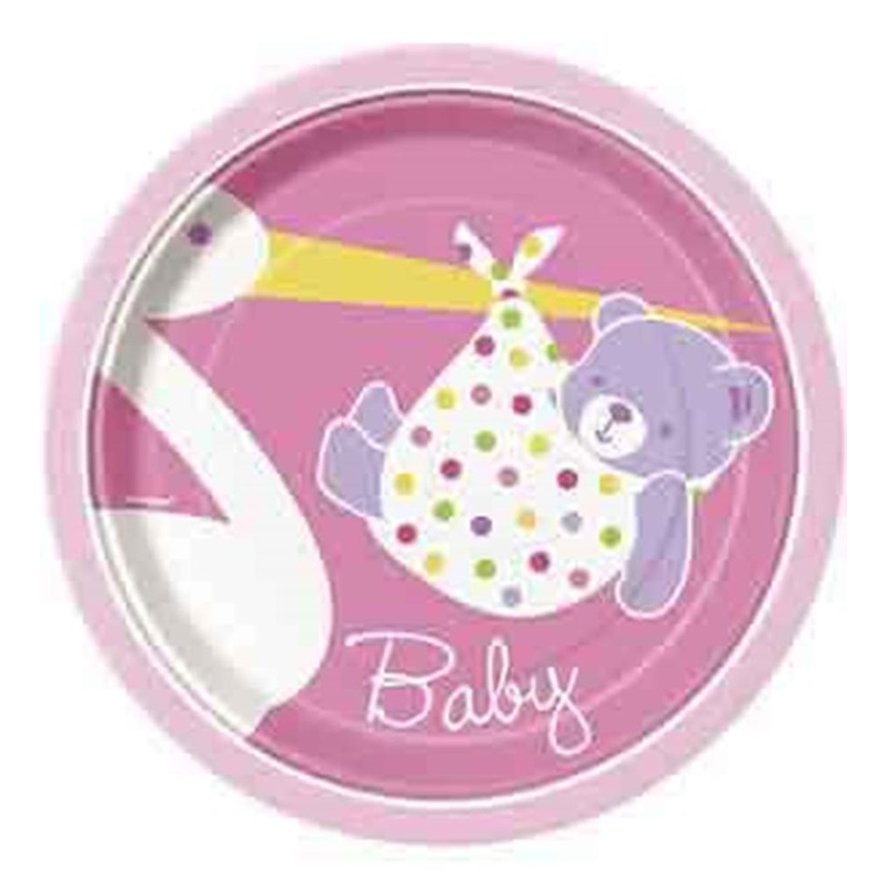 Baby Girl Stork 7in Plate 8ct