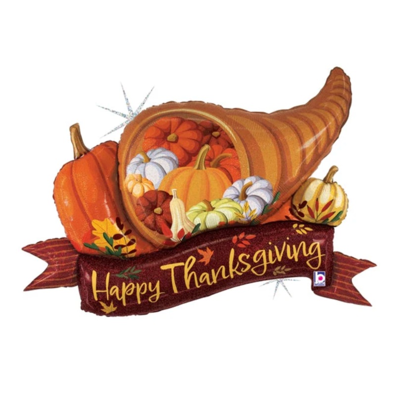 Betallic Cornucopia Thanksgiving Banner Thanksgiving 37 Inch Glitter Holographic Foil Balloon 1ct