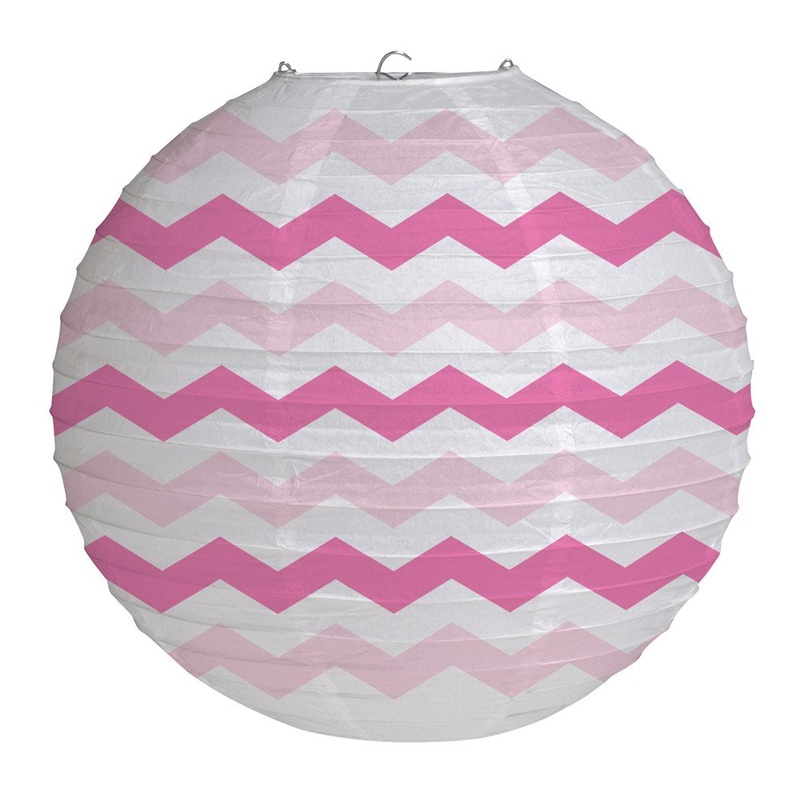 Candy Pink Chevrons Lantern 12in Round