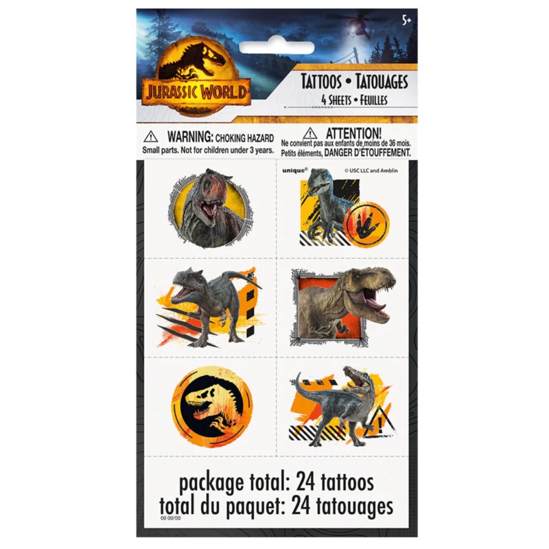 Jurassic World 3 Tattoos 24ct