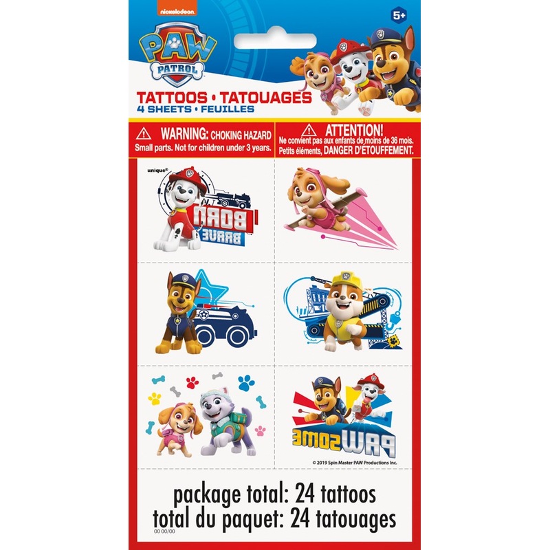 Paw Patrol Tattoo Sheet 24ct