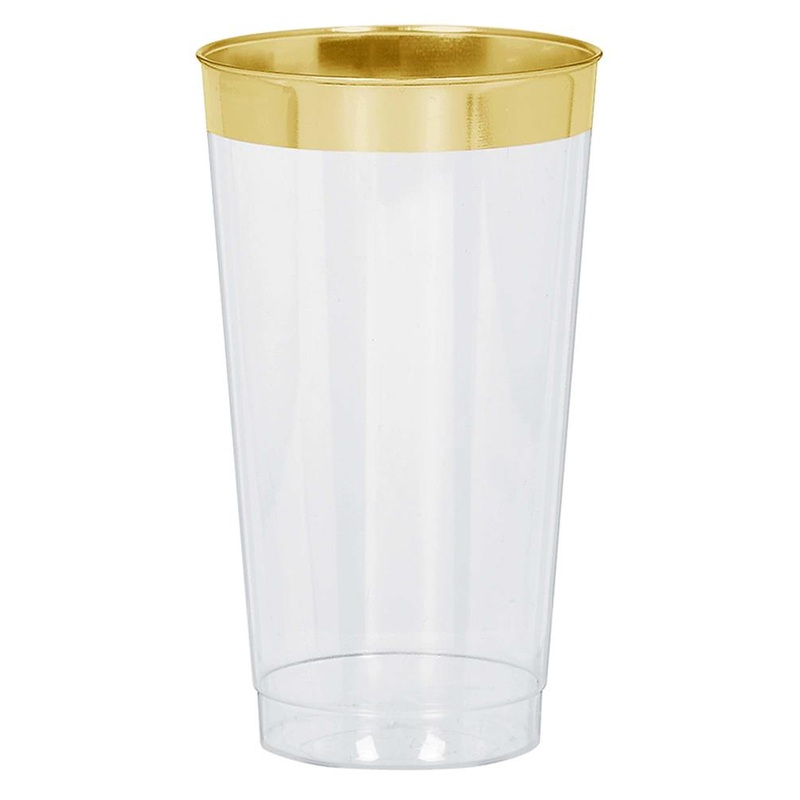 Premium Plastic Tumblers Clear with Gold Trim 16 ounce 16ct