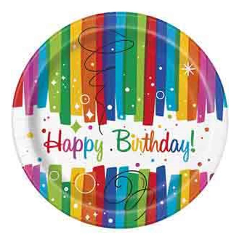 Rainbow Ribbon Birthday Plate (S) 8ct