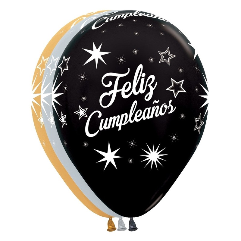 11 inch Sempertex Feliz Cumpleanos Sparkles Latex Balloons 50ct