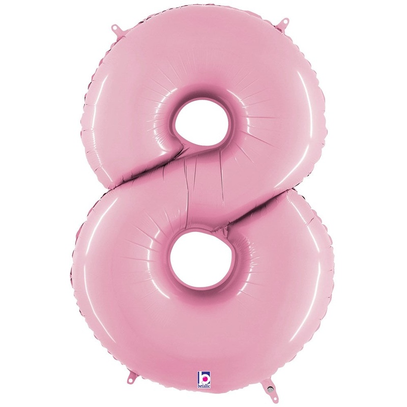 Betallic Number 8 Pastel Pink 34 inch Shaped Foil Balloon Polybagged 1ct