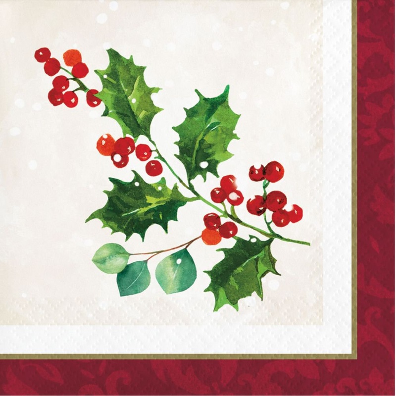 Holiday Holly Beverage Napkin 16ct
