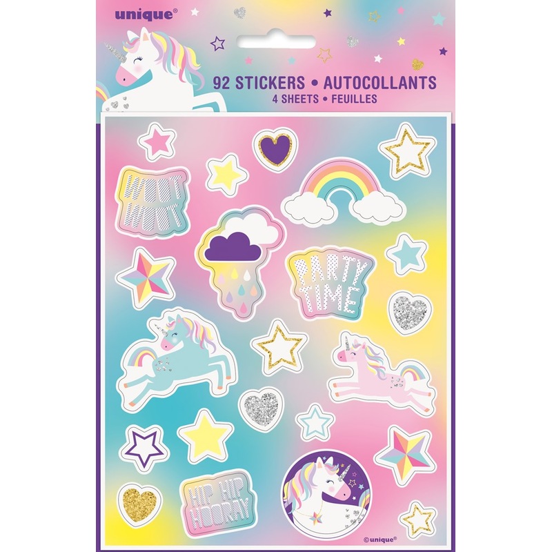 Unicorn Party Sticker Sheets, 4ct