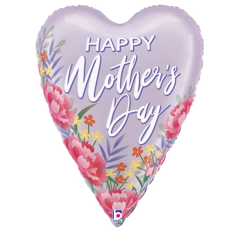 Betallic Satin Floral Mother's Day Heart  26 inch Foil Shape Packaged  1ct