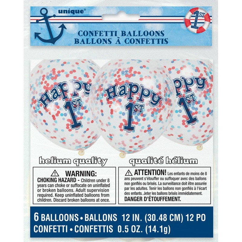 Confetti Balloon Clear 6ct - Nautical 1st Birthday