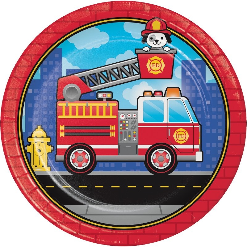 Flaming Fire Truck Dinner Plate 8ct