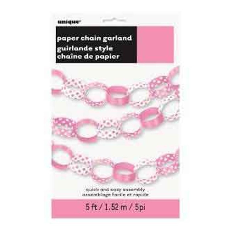 Hot Pink Dots Paper Chain 5ft