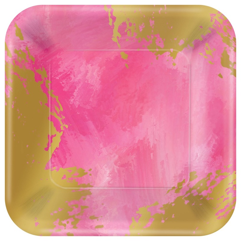 Pink Brushstroke Metallic Plate (L) 8ct