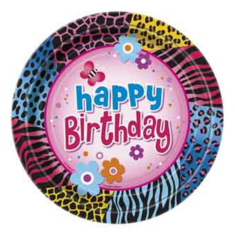 Wild Birthday Plate (L) 8ct