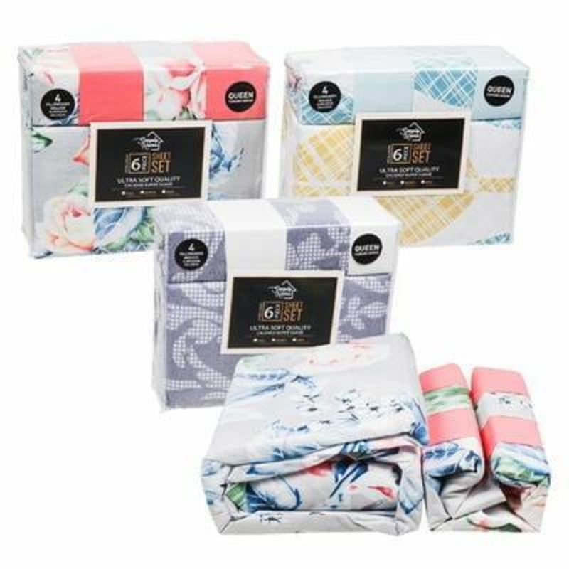 6 Piece Bed Sheet Set Queen - Assortments