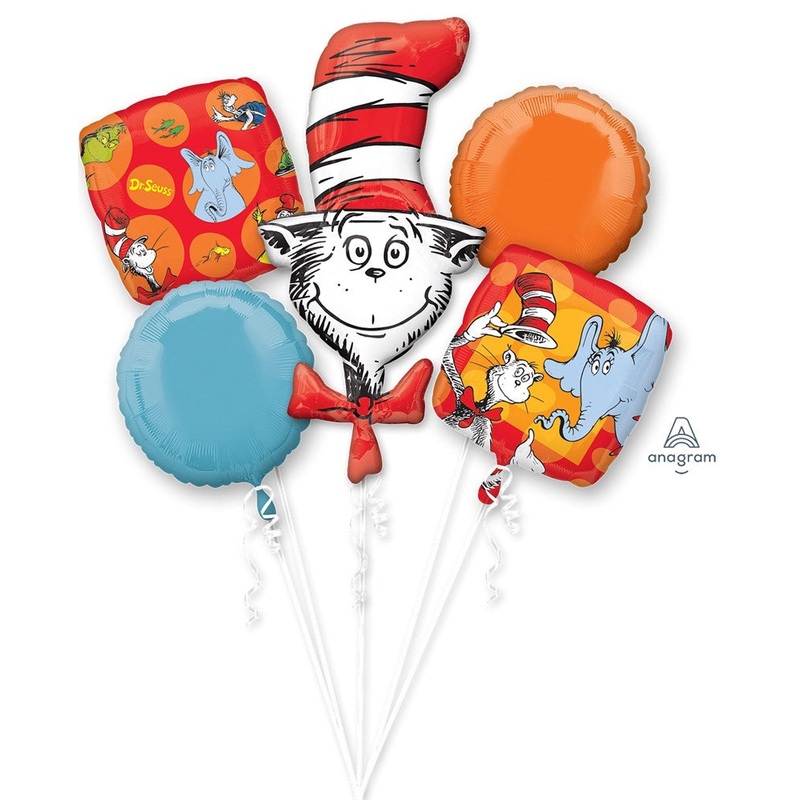 Anagram Dr Seuss Cat in the Hat Bouqet Foil Balloon 5ct