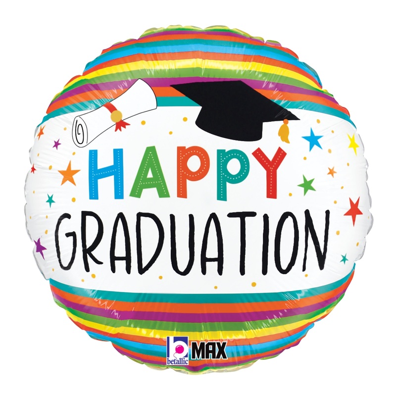 Betallic Graduation Fun Stripes 18 inch MAX Float Round Balloon 1ct