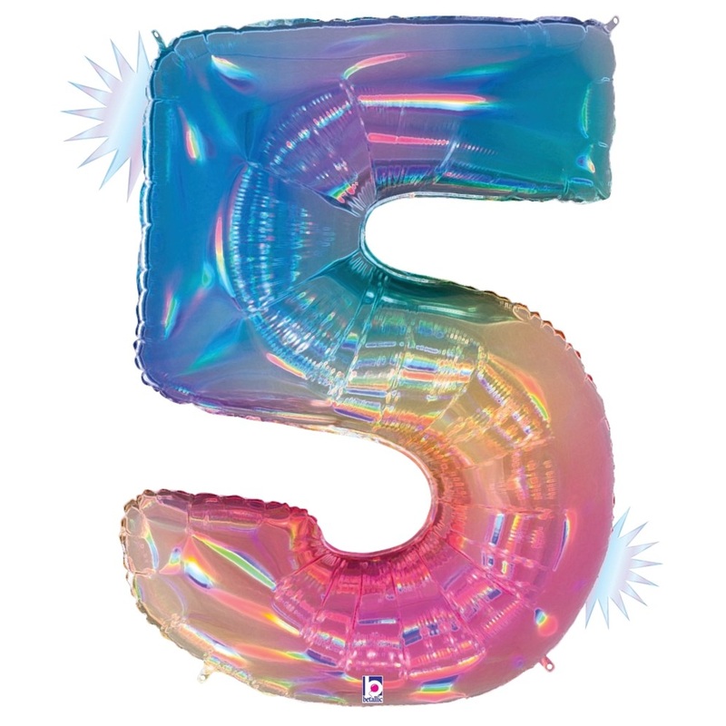 Betallic Number 5 Opal Rainbow 34 inch Holographic Shaped Foil Balloon 1ct