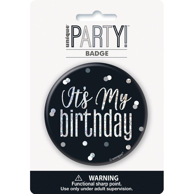 Black Glitz 3in Badge-Birthday