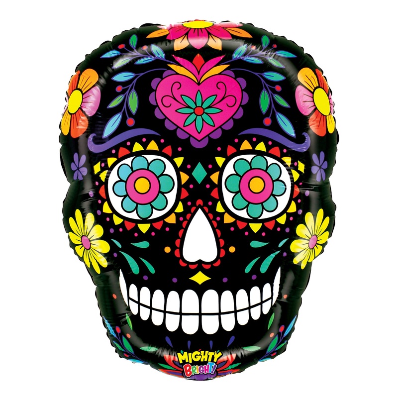 Betallic Mighty Black Sugar Skull Dia De Los Muertos 22 Inch Mighty Bright Shape Foil Balloon 1ct