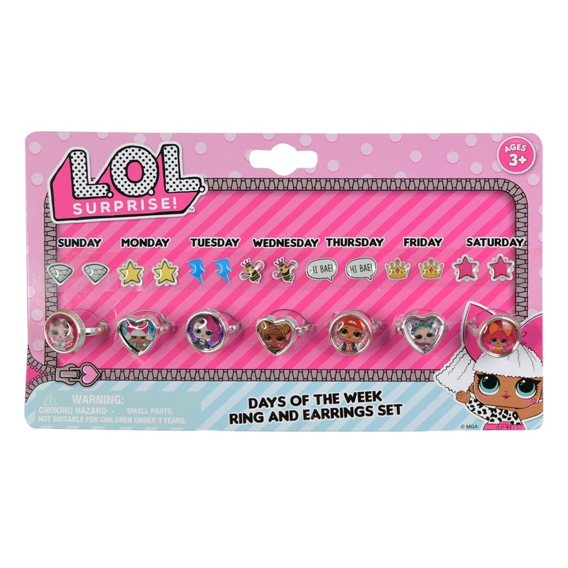 LOL Days of the Week Earring and Ring Set