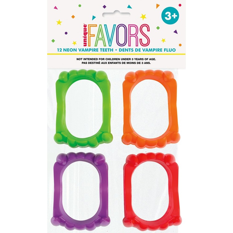 Plastic Neon Vampire Teeth Favors, 12ct